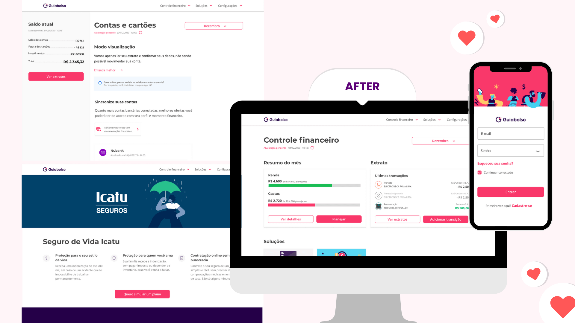 GuiaBolso web, after: clear hierarchy, consistent patterns and responsive layout