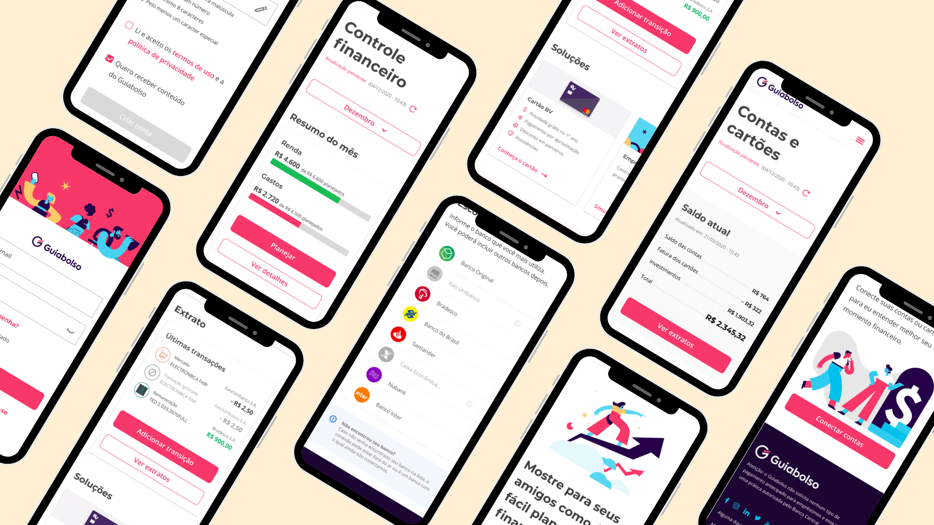 Redesigned GuiaBolso responsive mobile screens